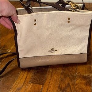 Coach Cream and Brown Leather Tote